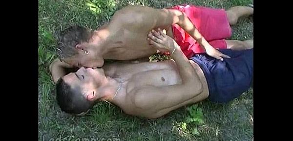  Close gay friends get a strong belly itch outdoors